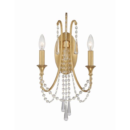 Crystorama Arcadia 2 Light Antique Gold Wall Mount ARC-1902-GA-CL-MWP